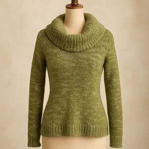 Derek Heart Women’s Sweater MED Green Cowl Neck Long Sleeve Acrylic Knit